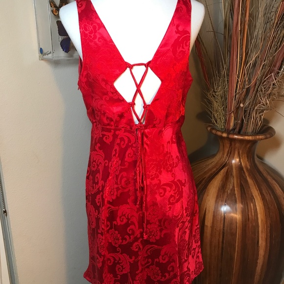 Red Satin Cocktail Christmas Dress Rampage Valentine’s Day Damask Corset Back 11 - Picture 3 of 7